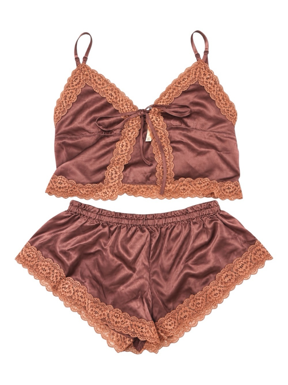 Anthropologie LyreBird Satin Lace Cami & Shorts Lingerie Set XS